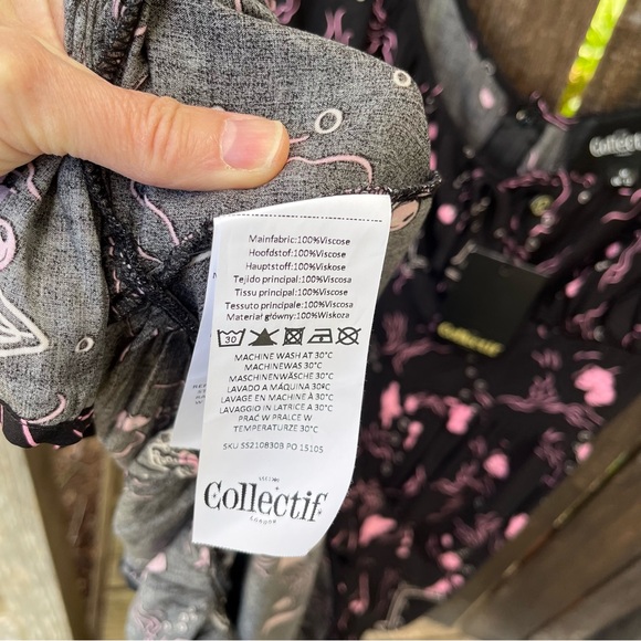 Collectif Carmen Tipsy Elephants Dress NWT In Black & Pink Sz 8/M US - Picture 4 of 16